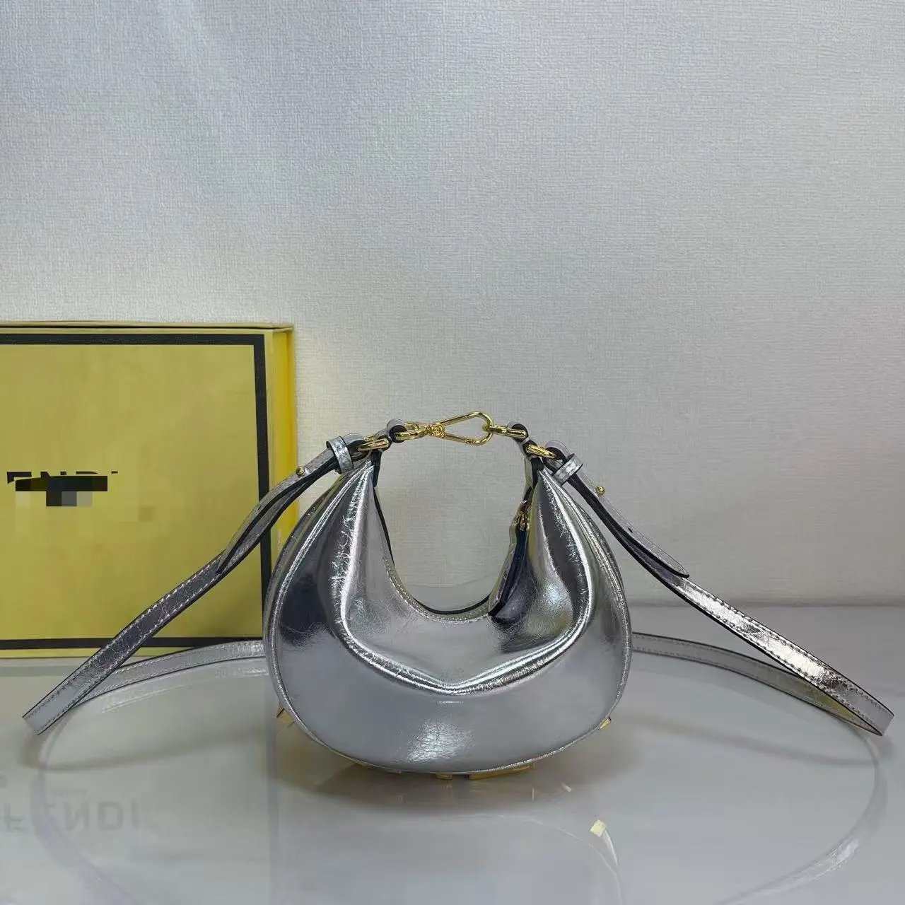 Fendi Moon Bag Gold Metallic Leather Shoulder Bag - 4