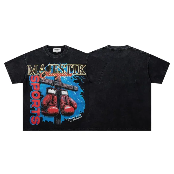 Design Majestik Champion Sports Graphic T-Shirt Black T-Shirts - 1
