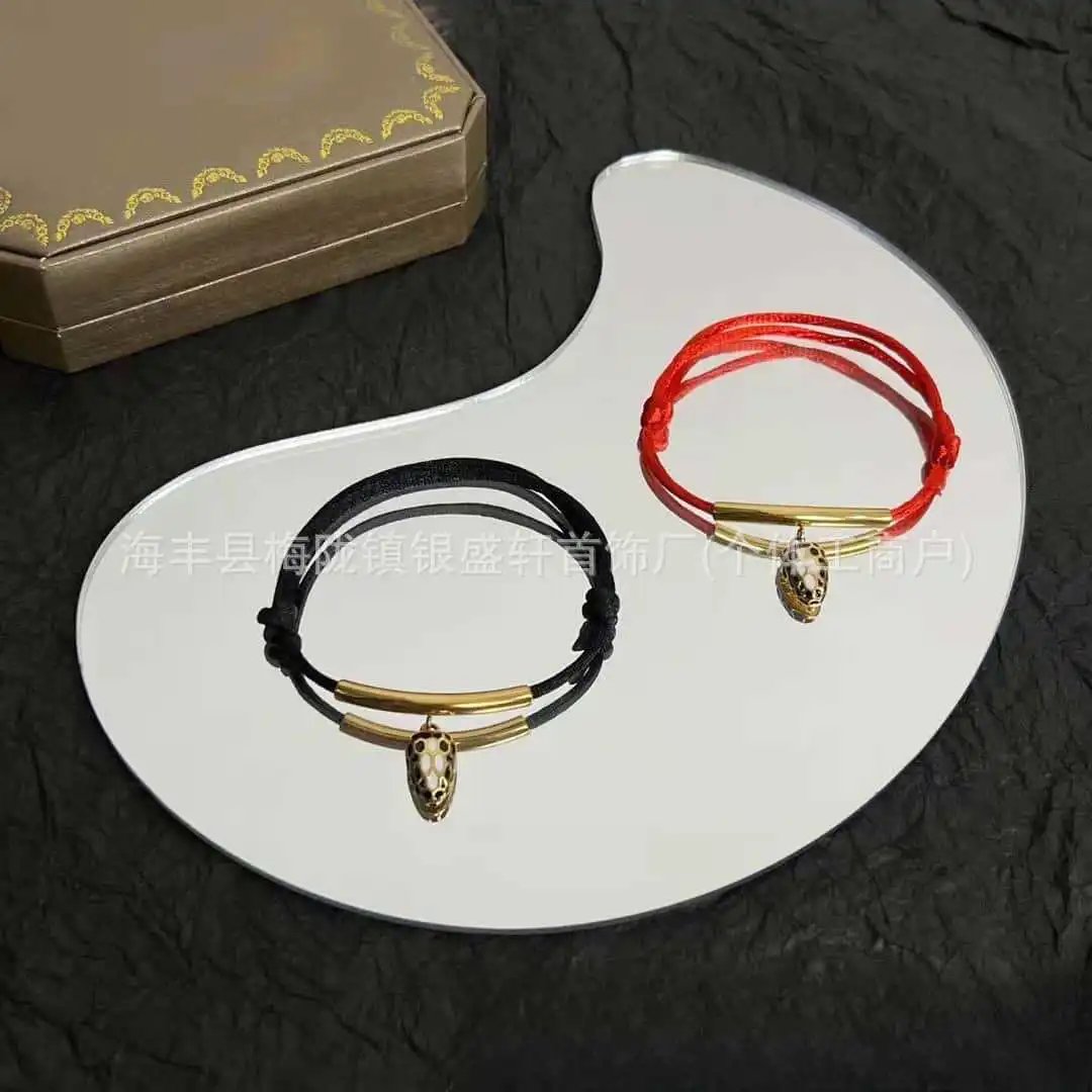 Design Red String Bracelet with Gold-Tone Snake Charm Jewelry - 3