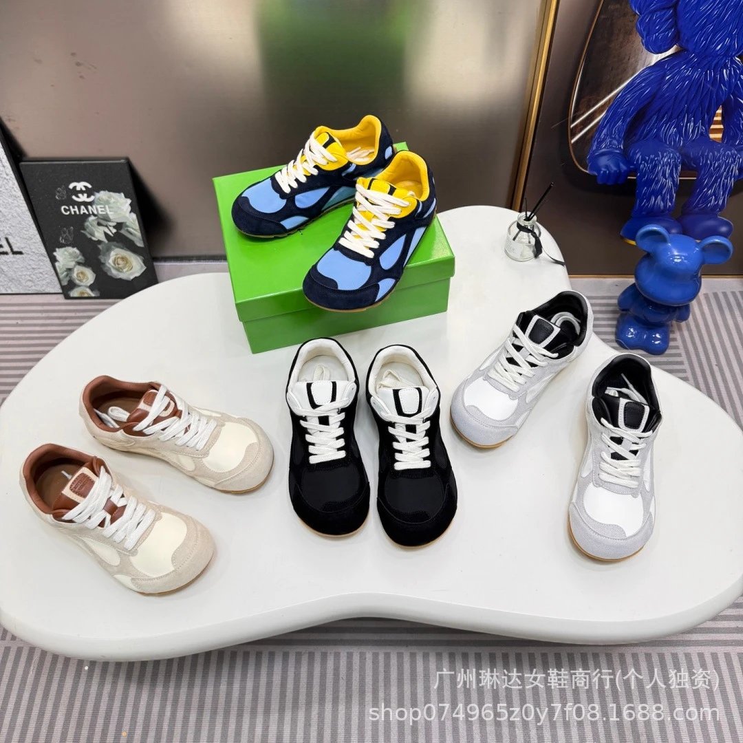 Design Runner Sneakers Navy Blue Light Blue Yellow Suede Sneakers - 2