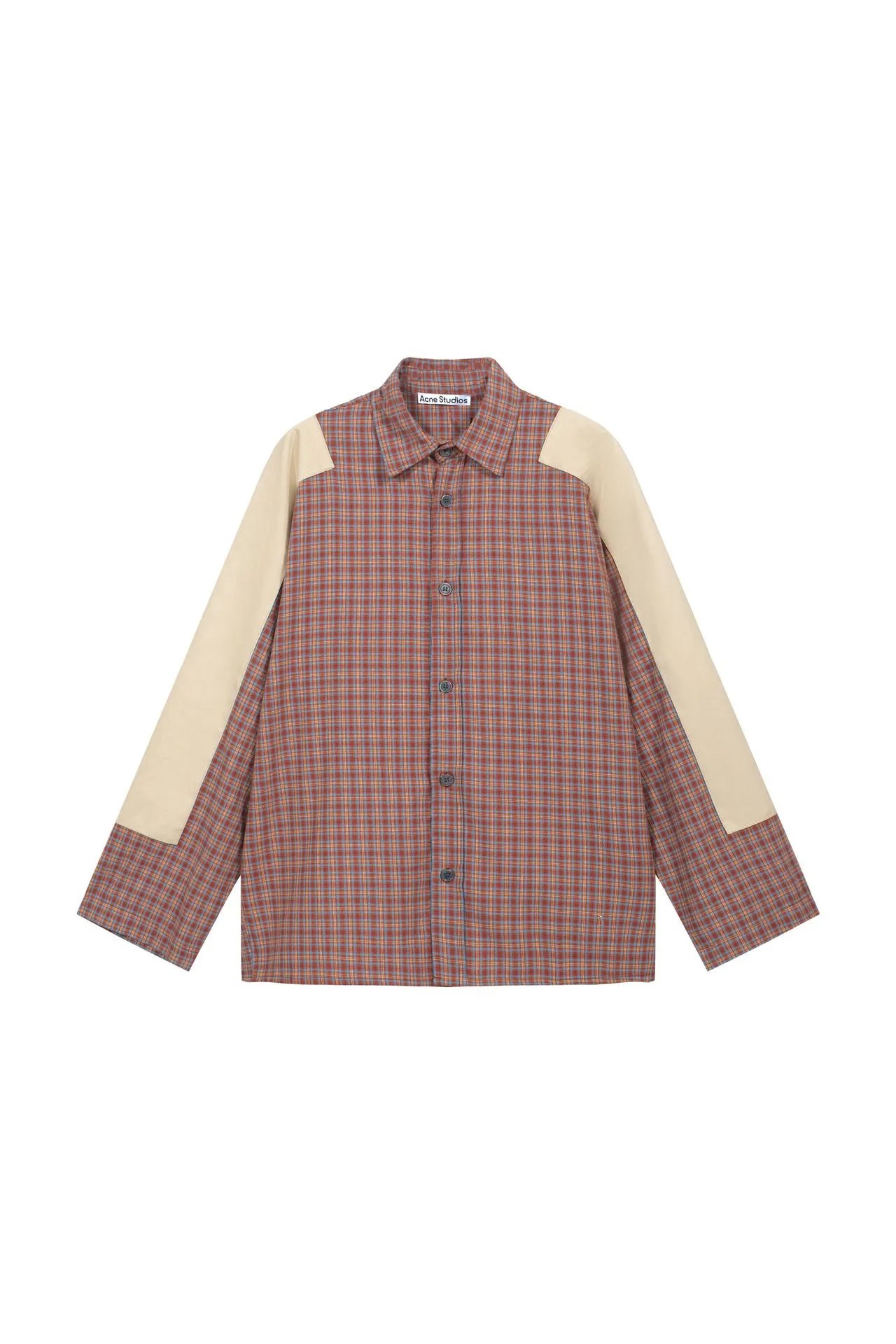 Acne Studios Plaid Shirt with Contrast Sleeves Red Beige - 4