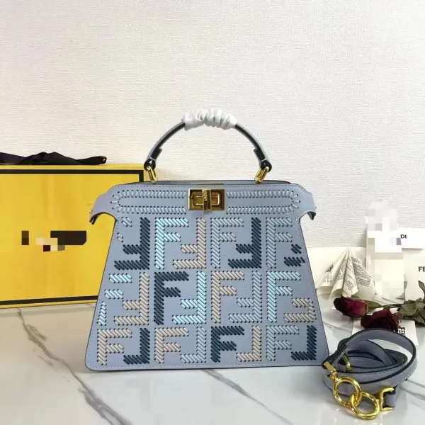Fendi Peekaboo ISeeU Multicolor Embroidered Light Blue Handbag - 1