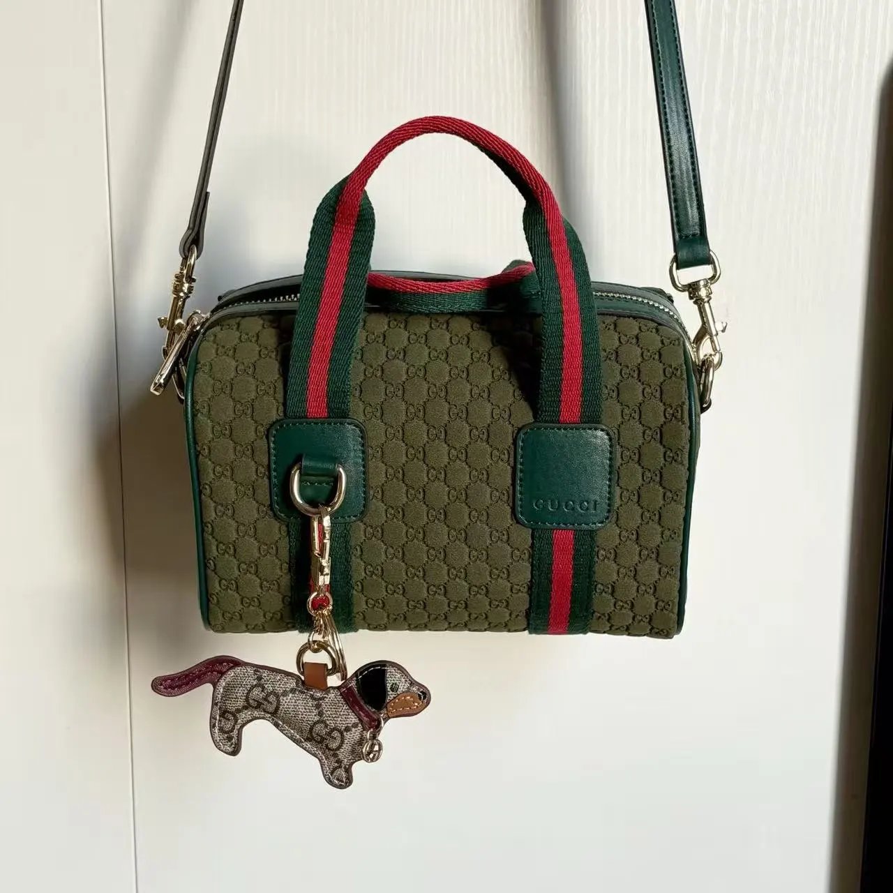Gucci Boston Bag Brown GG Marmont Canvas with Web Strap Handbag - 4