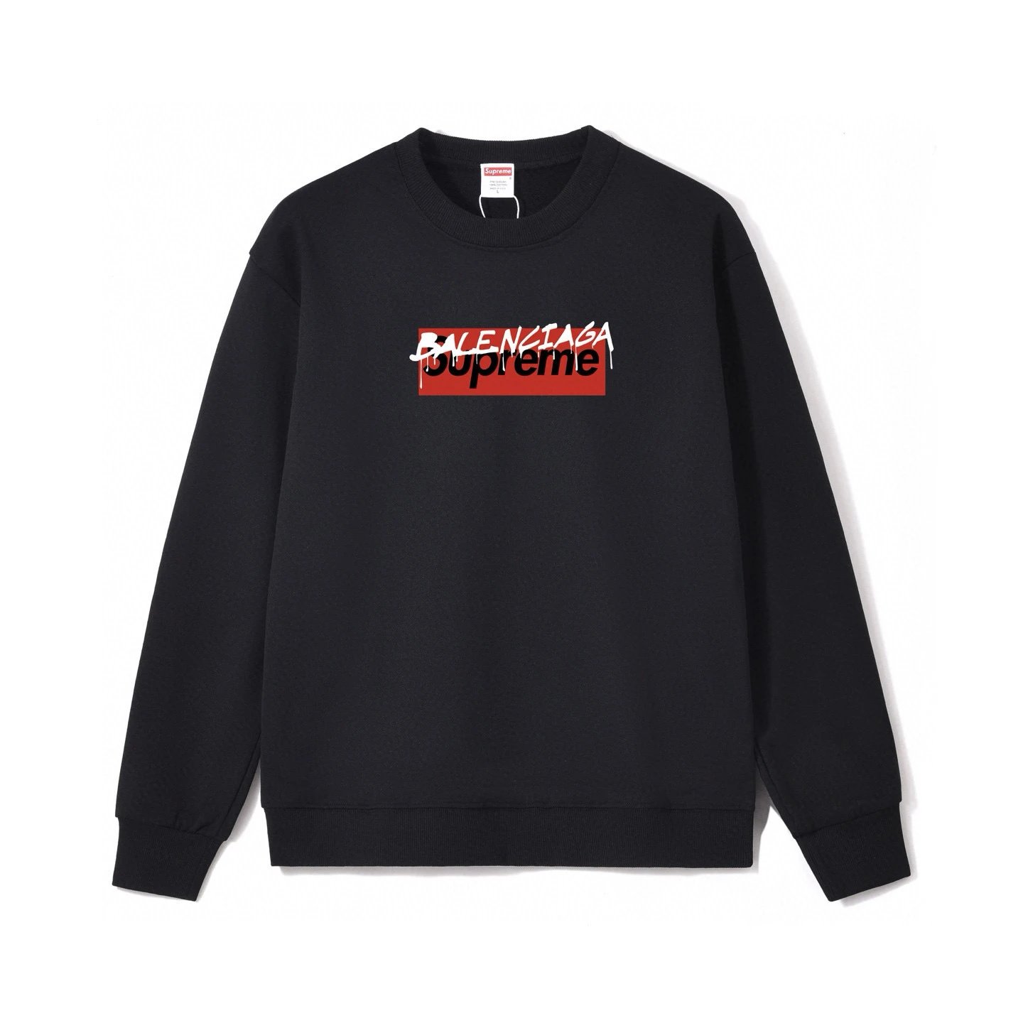 Supreme x Balenciaga Box Logo Crewneck Black Sweatshirt Hoodie - 1
