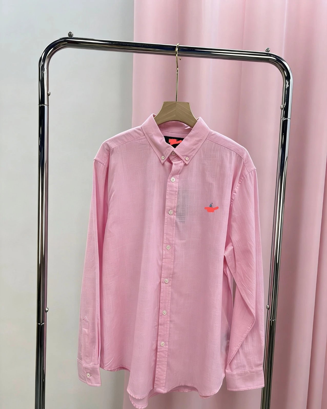 Design Pink Button-Down Shirt with Embroidered Logo - 7