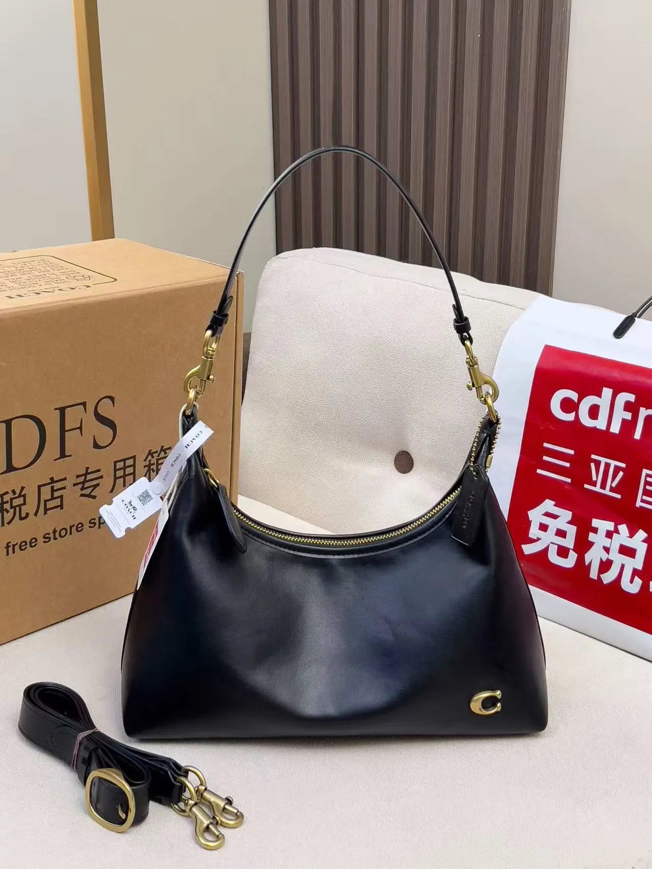 Coach Hobo Bag Beige Brown Signature Canvas Handbag Shoulder Bags - 2