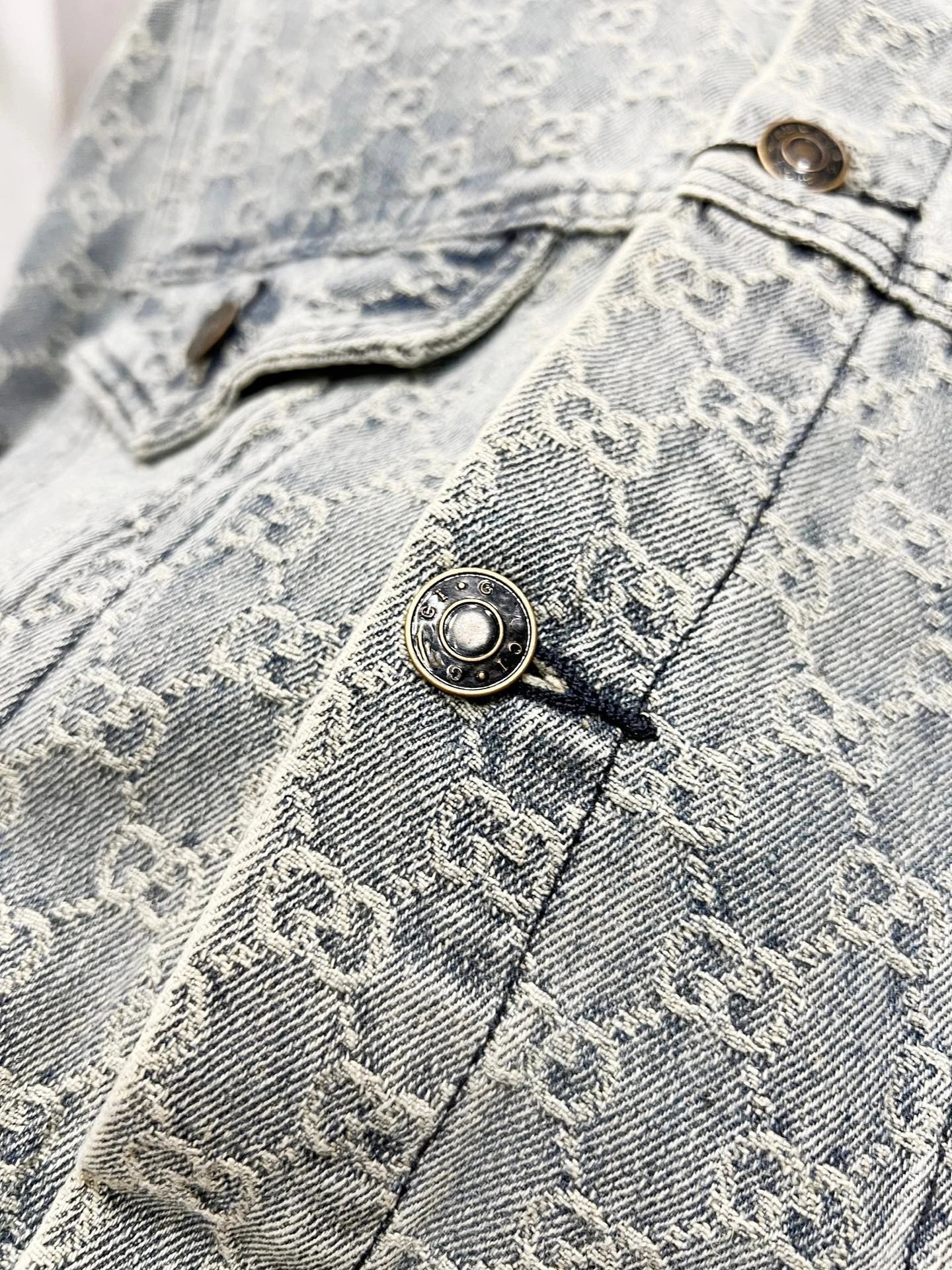 Design Light Wash Denim Jacket with Pearl Buttons and Embroidered Pocket - 6