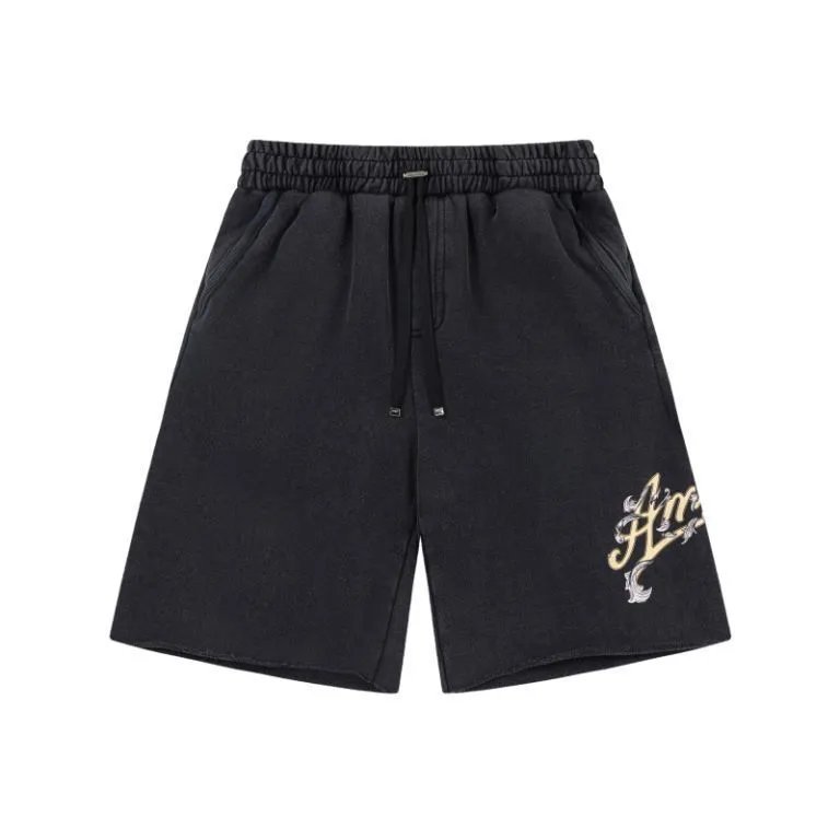 Amiri Logo Embroidered Fleece Shorts Gray - 8