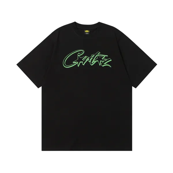 Corteiz Neon Green Script Logo Black T-Shirt - 1