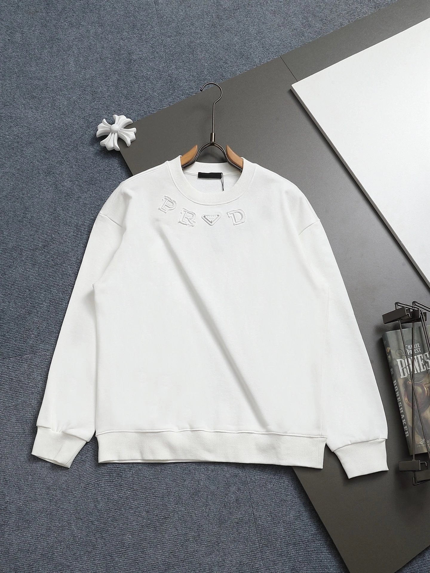Prada Logo Embroidered Black Hoodie - 23
