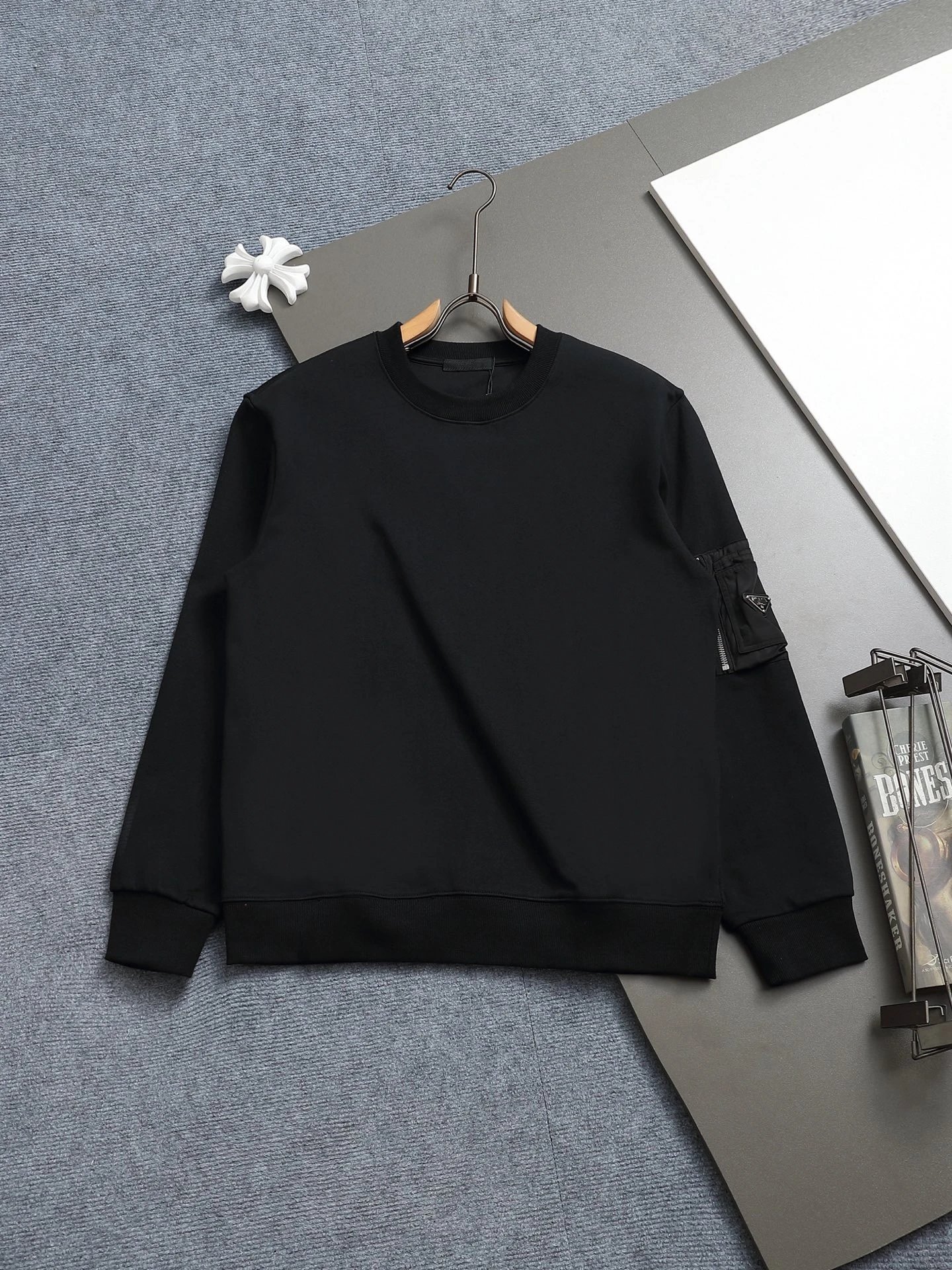 Prada Logo Embroidered Black Hoodie - 25