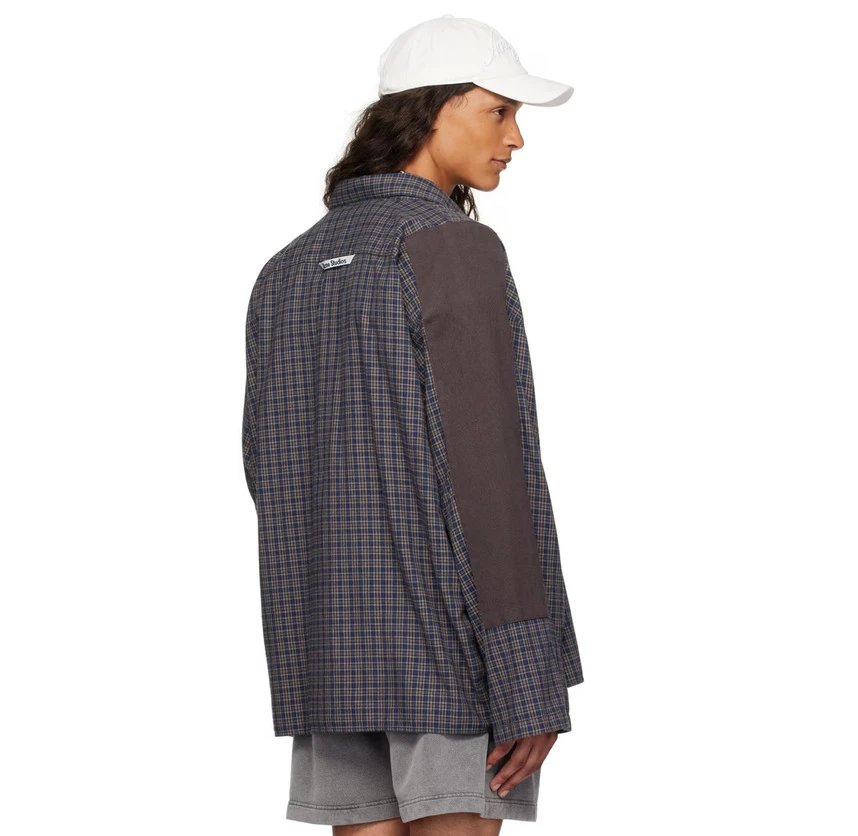 Acne Studios Plaid Shirt with Contrast Sleeves Red Beige - 8