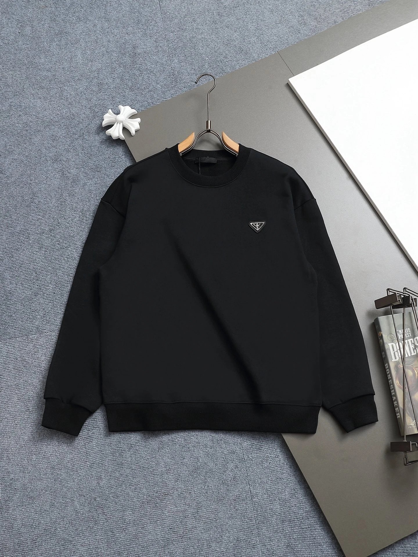 Prada Logo Embroidered Black Hoodie - 33