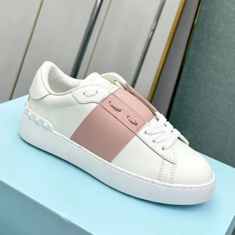 Valentino Rockstud Spike Strap Leather Sneakers White - 21