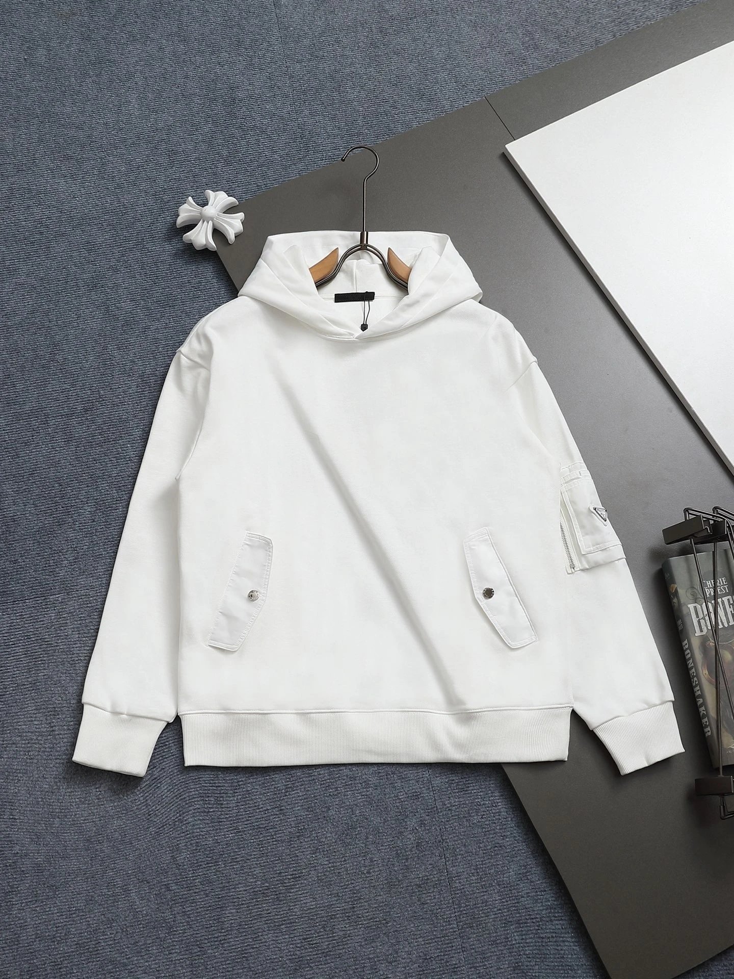 Prada Logo Embroidered Black Hoodie - 39
