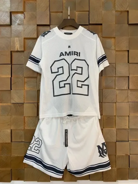 Amiri Mesh Jersey Set White with Navy Stripes - 1