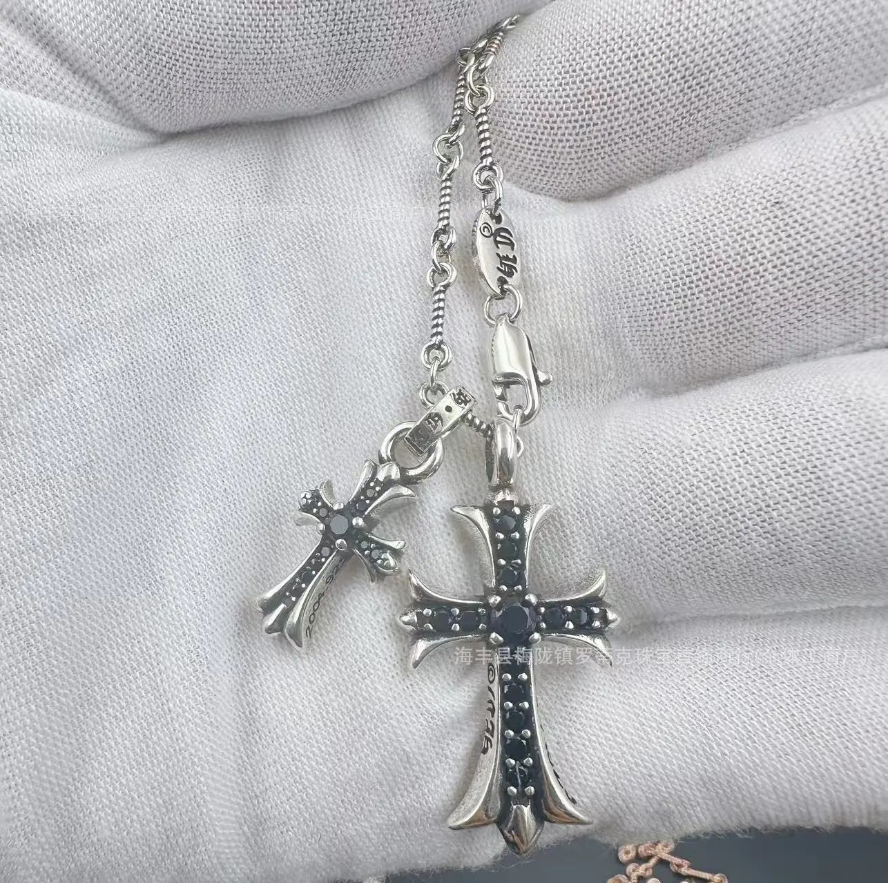 Chrome Hearts Double Cross Pendant Necklace Gold Jewelry - 12