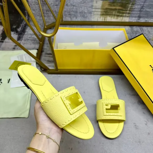 Gucci Marmont Slide Sandals Yellow Leather Slippers - 1