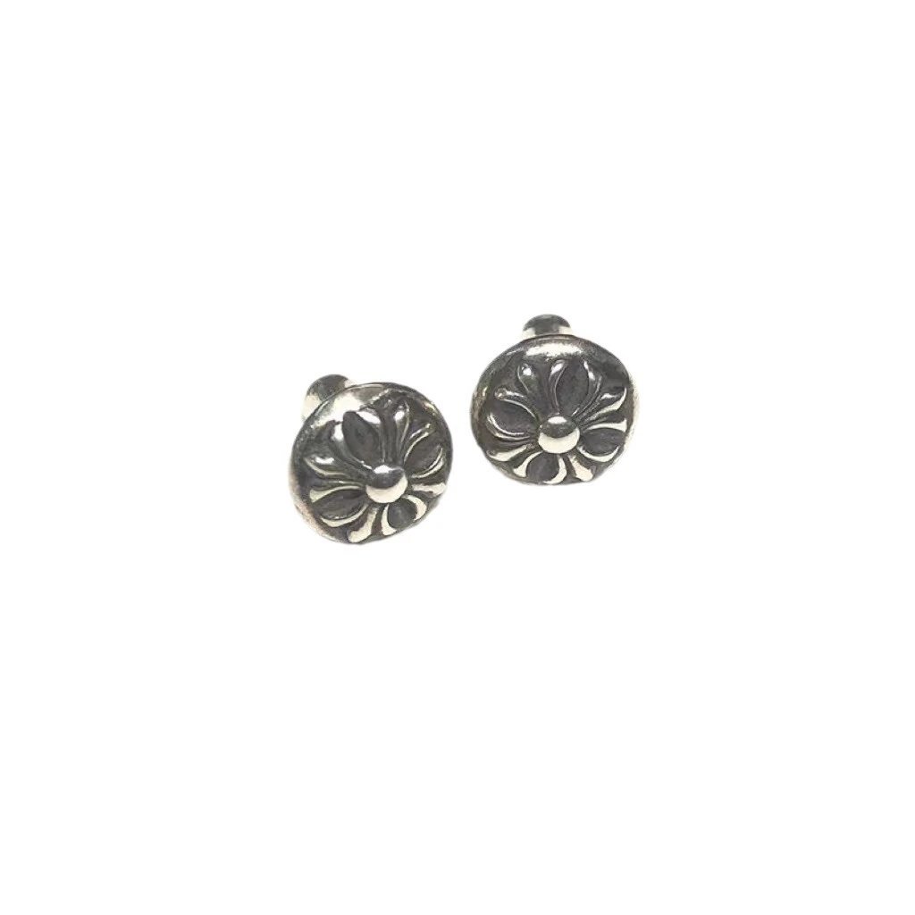 Chrome Hearts Stacked Coin Stud Earrings Silver Jewelry - 6