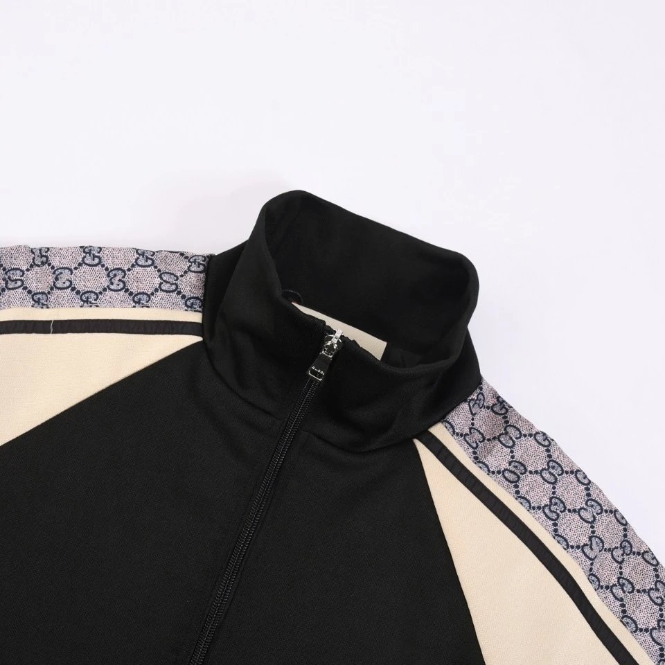 Gucci GG Pattern Track Jacket Black Beige Outerwear - 8