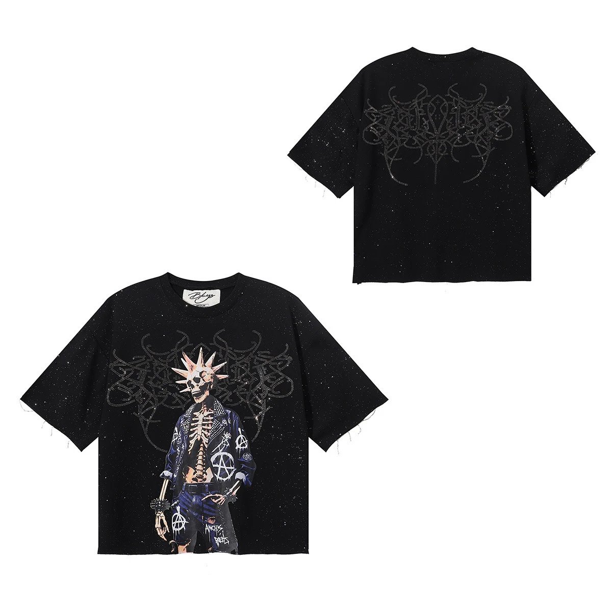 Design Skeleton Punk Graphic Print Oversized T-Shirt Beige - 11