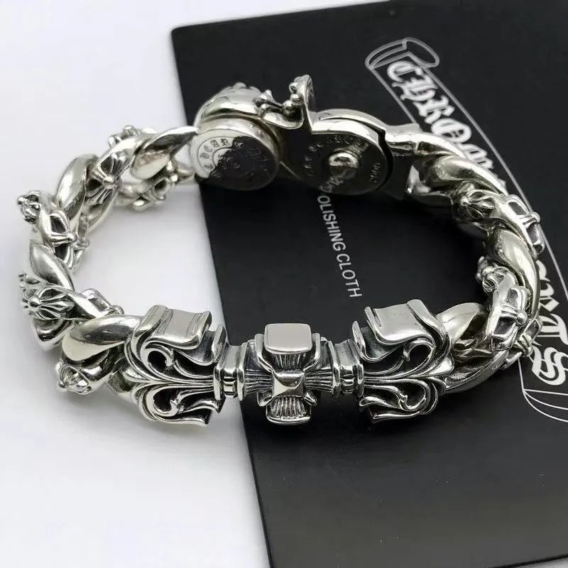 Chrome Hearts Half Flower Chain Silver Bracelet Jewelry - 3