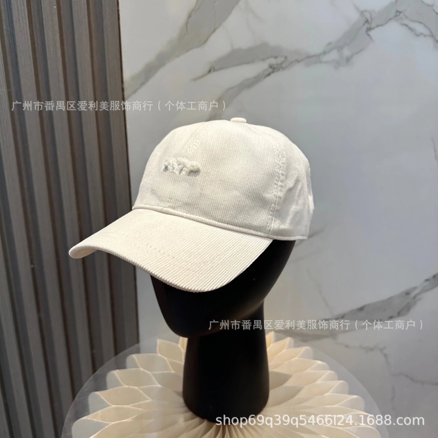 Design Corduroy Baseball Cap Navy with White Embroidered Logo - 4