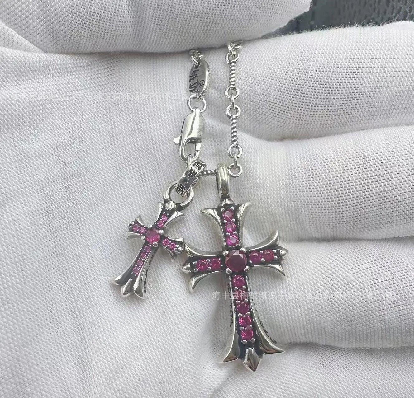 Chrome Hearts Double Cross Pendant Necklace Gold Jewelry - 10