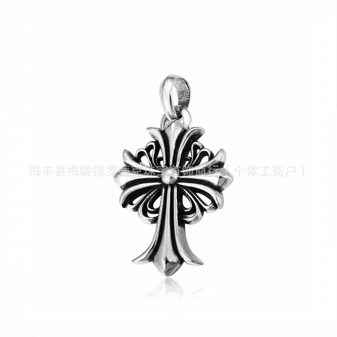 Chrome Hearts Floral Cross Pendant Silver Necklace Jewelry - 1