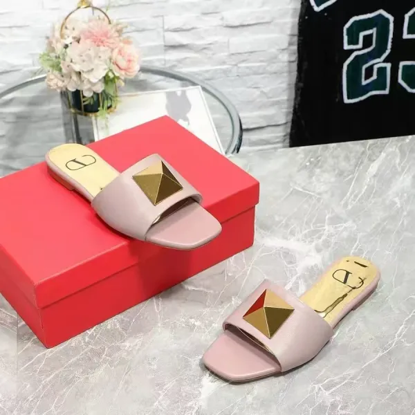 Valentino Rockstud Flat Slide Sandals Pink Slippers - 1