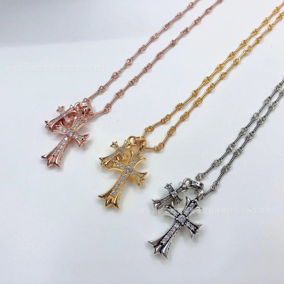Chrome Hearts Double Cross Pendant Necklace Gold Jewelry - 4