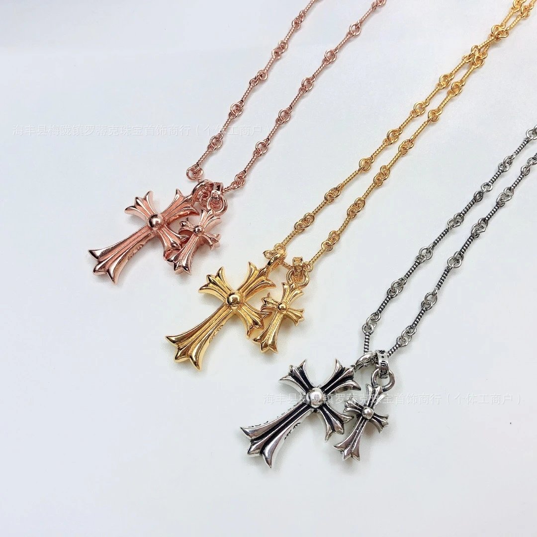 Chrome Hearts Double Cross Pendant Necklace Gold Jewelry - 5