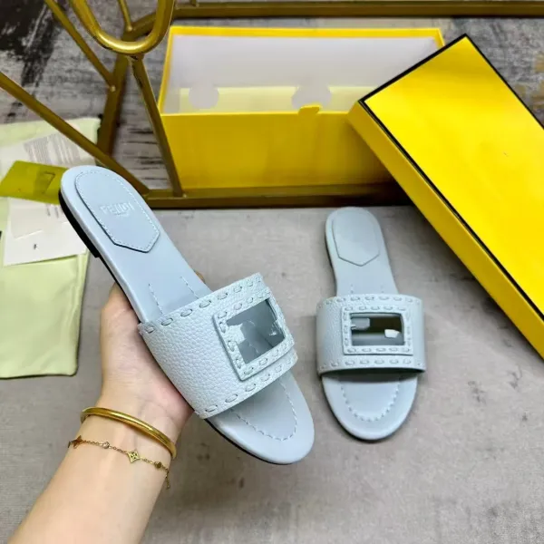 Fendi Mon Tresor Slide Sandals Light Gray Slippers - 1