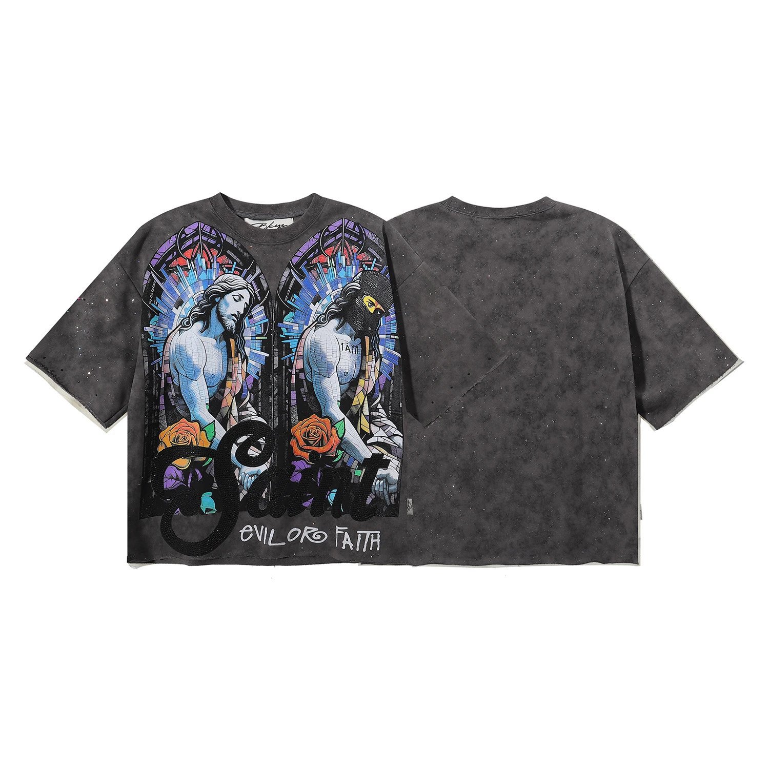 Design Skeleton Punk Graphic Print Oversized T-Shirt Beige - 6