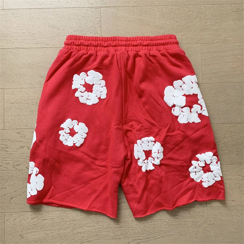 Design Floral Print Purple Drawstring Shorts - 11