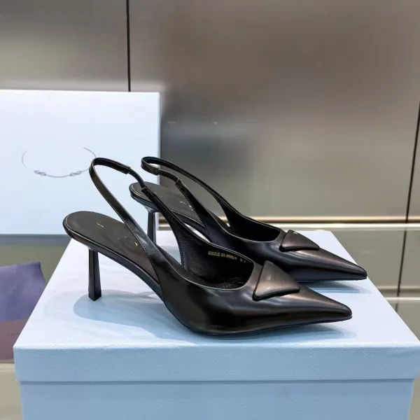 Prada Triangular Toe Slingback Stilettos Black Heels - 1