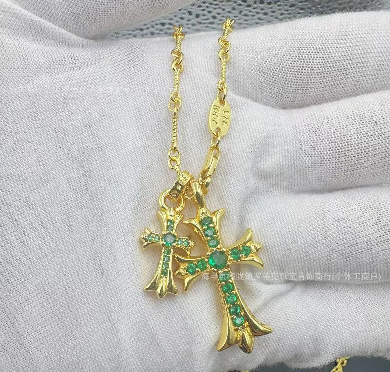 Chrome Hearts Double Cross Pendant Necklace Gold Jewelry - 14