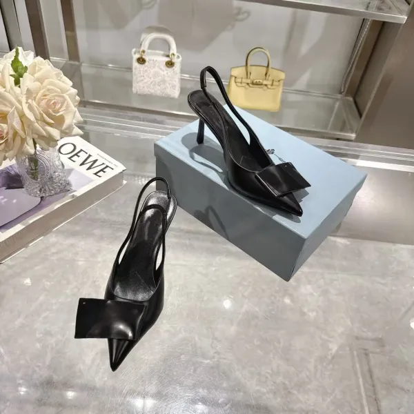 Prada Bow-Adorned Slingback Stiletto Heels Black - 1