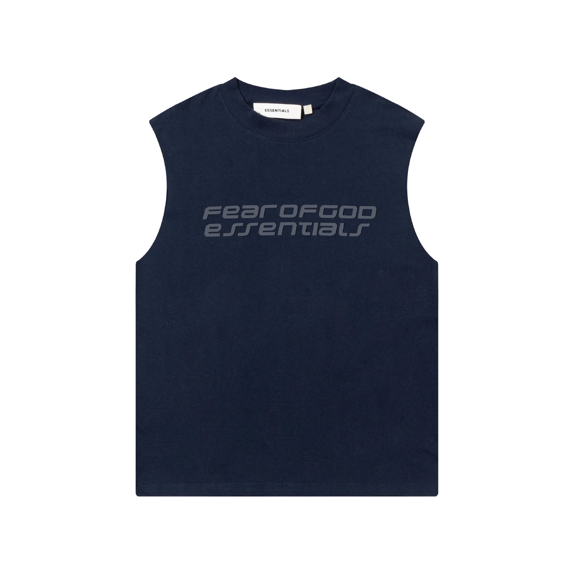 Fear of God Essentials Logo Print Navy Sleeveless Top Vest Top - 11