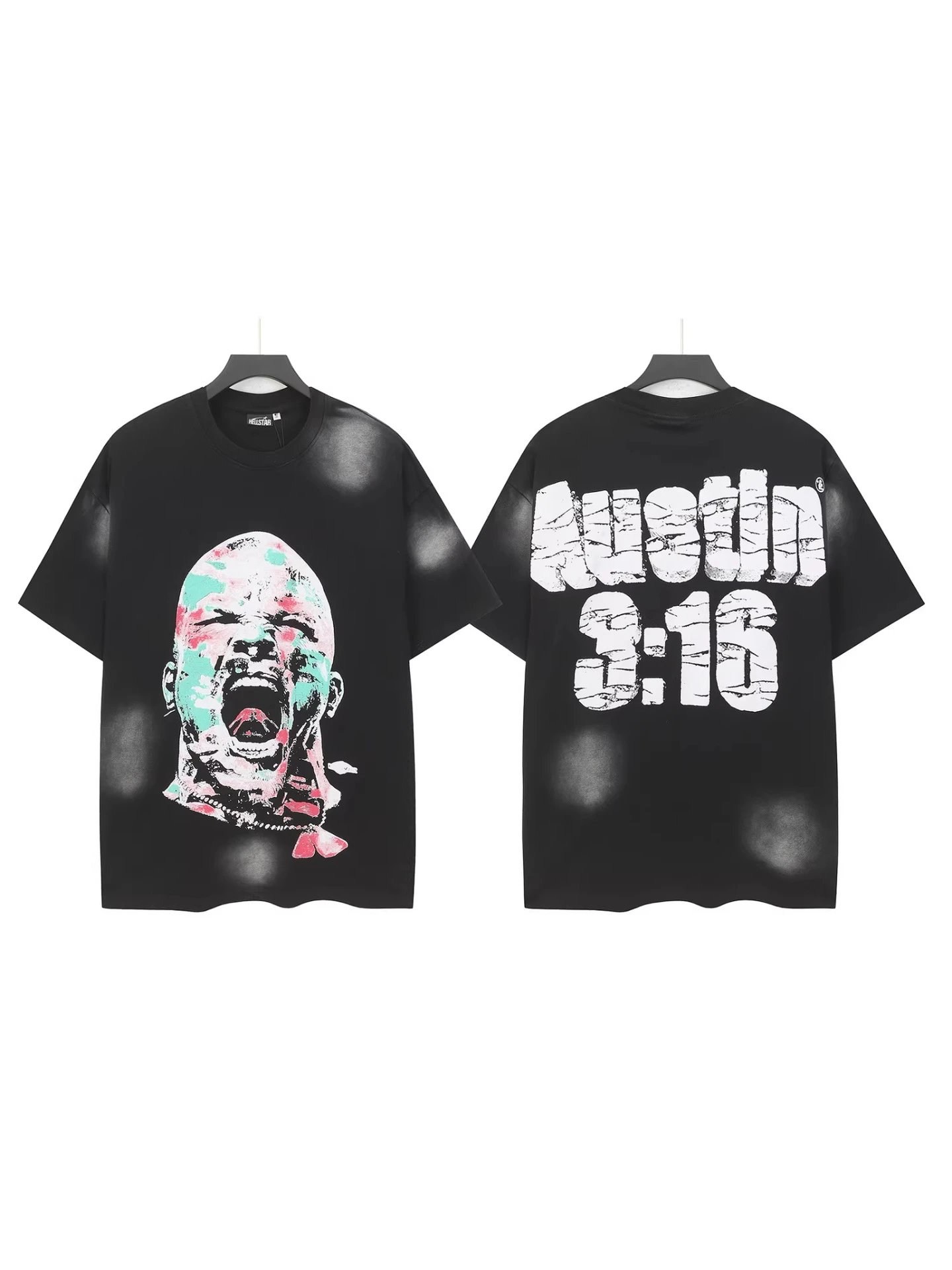 Hellstar Austin 3:16 Distressed Graphic T-Shirt Black - 3