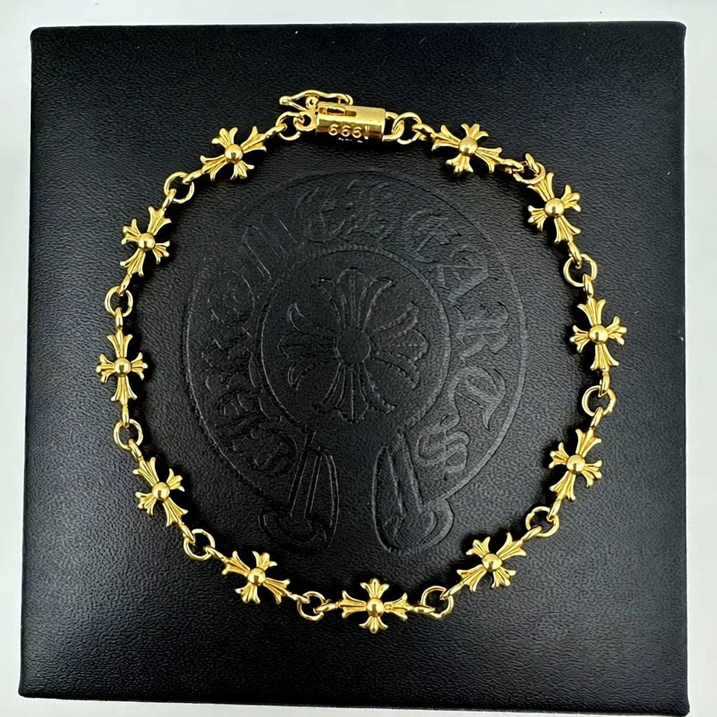 Golden diamond free cross flower bracelet