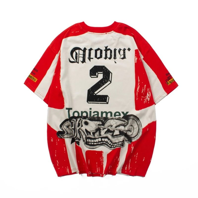 Design Tonal Striped Football Jersey Red White - 15