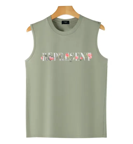 Represent Floral Embroidered Vest Top Olive Green - 1