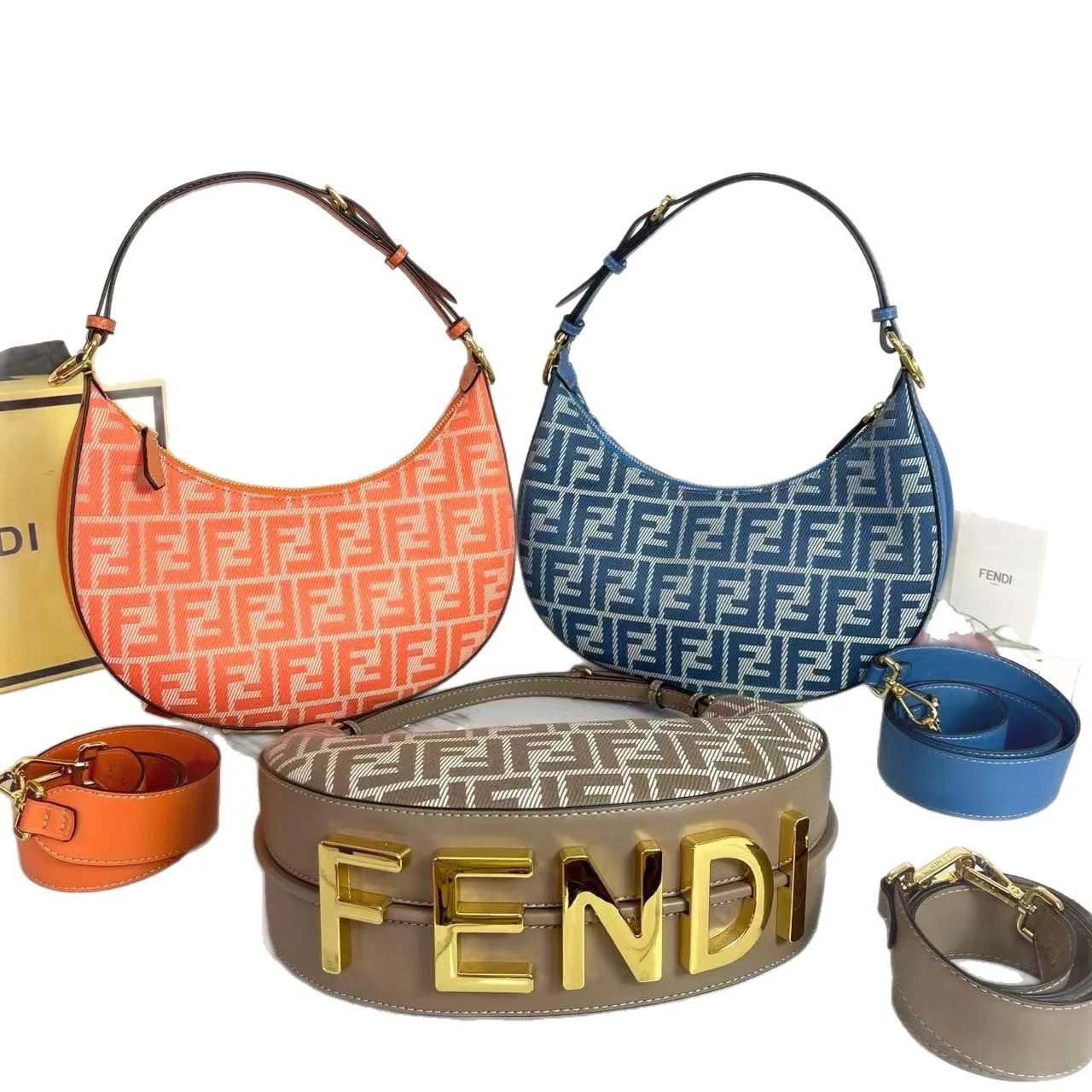 Fendi Zucca Print Orange Saddle Bag Crossbody Bags - 2