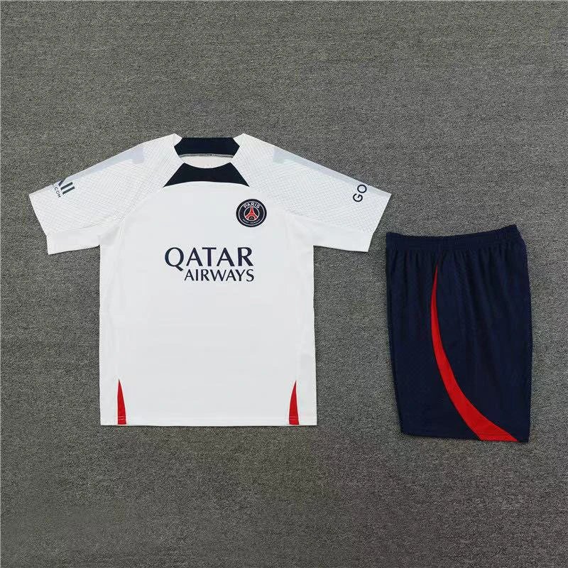Paris Saint-Germain Football Jerseys Short-Sleeve Training Shirt and Shorts Set — 2223 Paris White