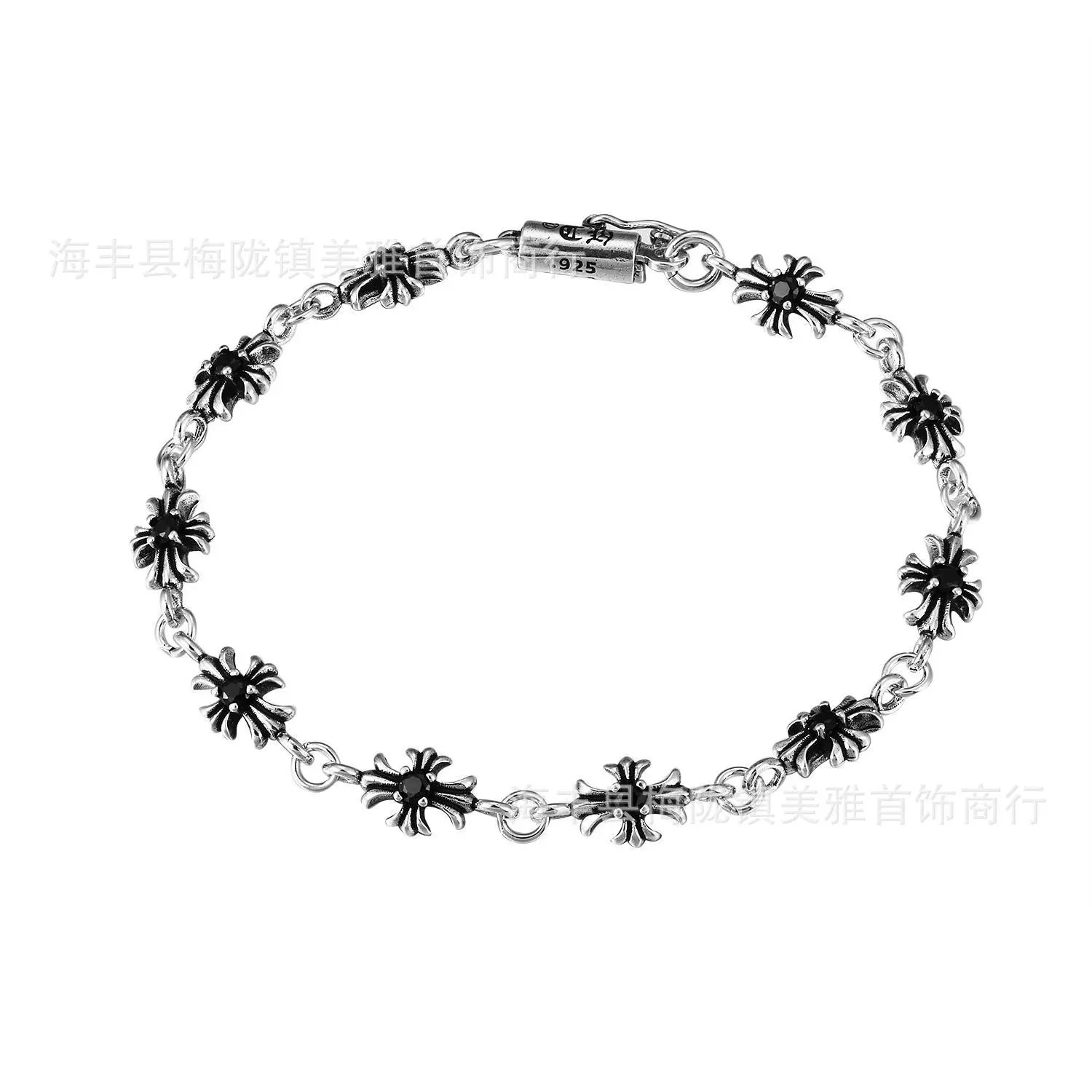 复古十字花黑钻手链