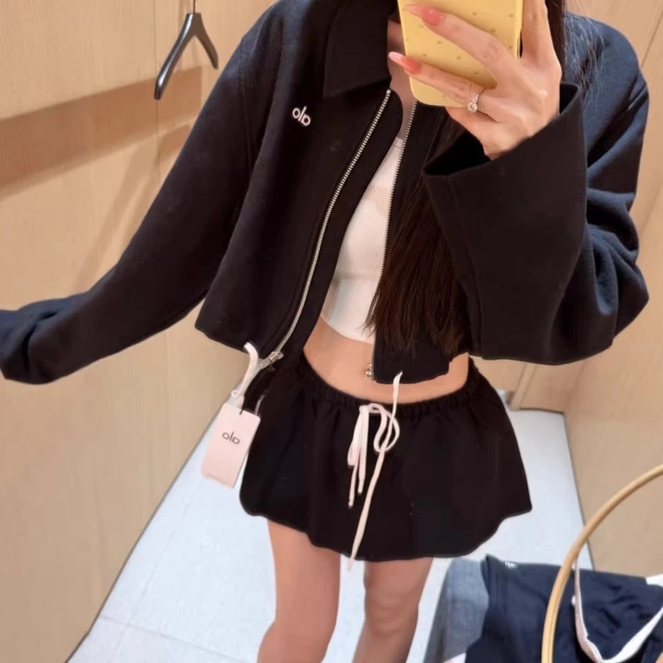 Alo Matching Sets Cropped zip-up jacket and drawstring mini skirt set image 3