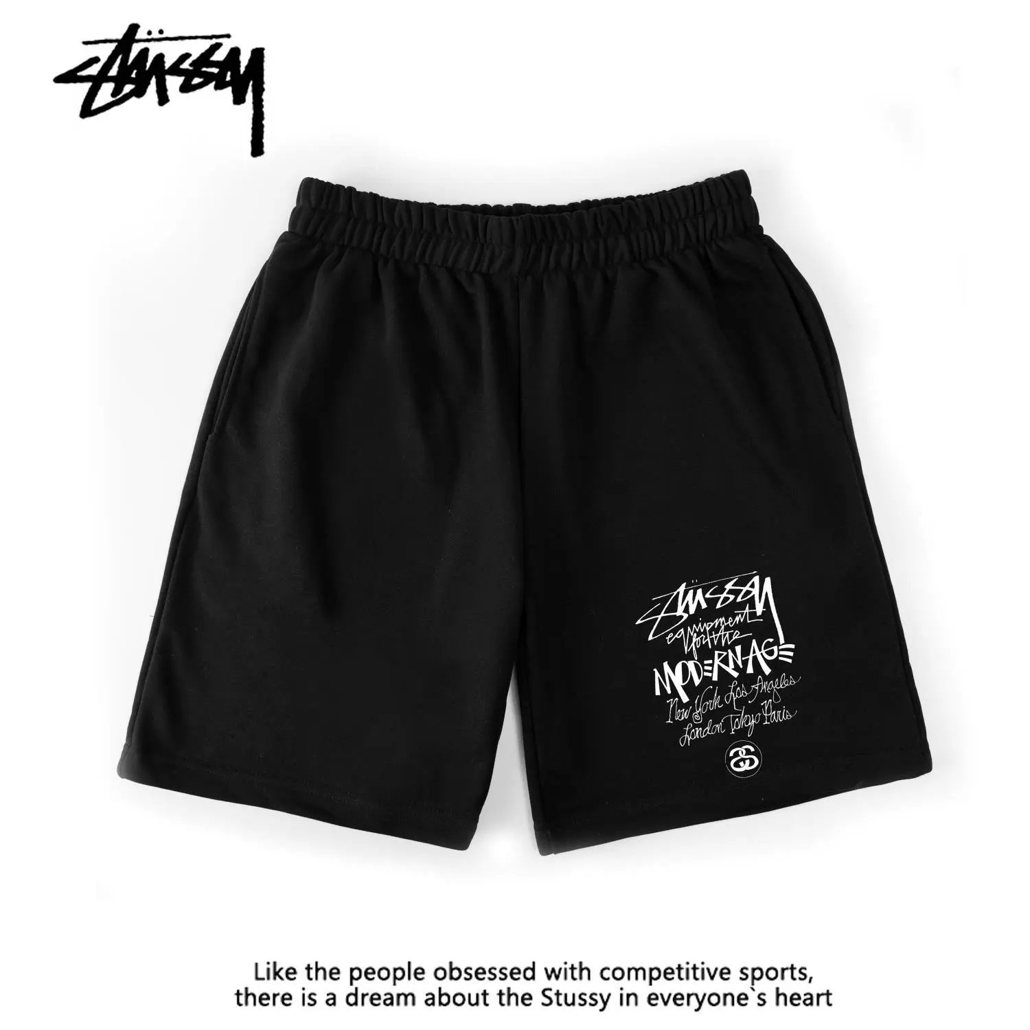 Stüssy T-Shirts Short-Sleeve Logo Graphic T-Shirt — [Black-letter shorts]