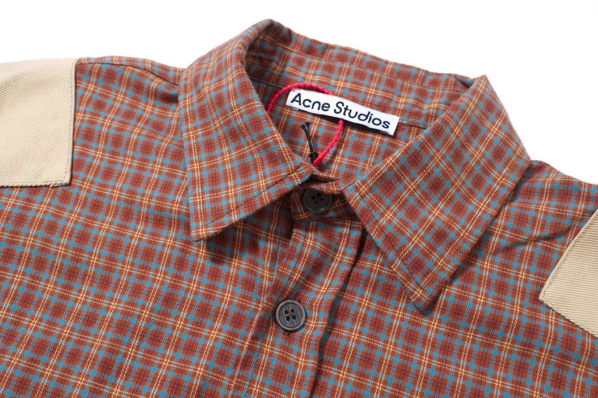 Acne Studios Plaid Shirt with Contrast Sleeves Red Beige - 23