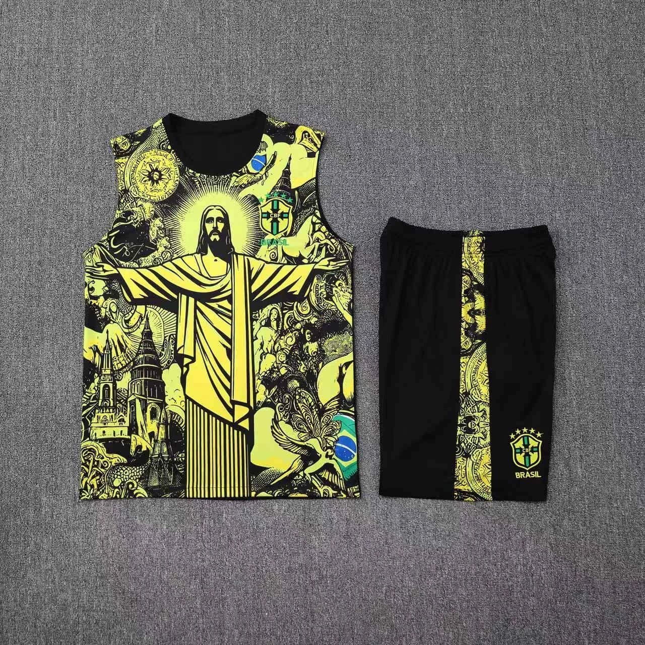 CBF Brazil Christ the Redeemer Graphic Vest Set Black / Yellow - 1